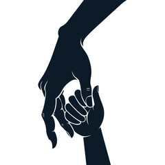 Obraz premium Monochrome Minimalist Silhouette of Two Hands Holding isolated on White Background