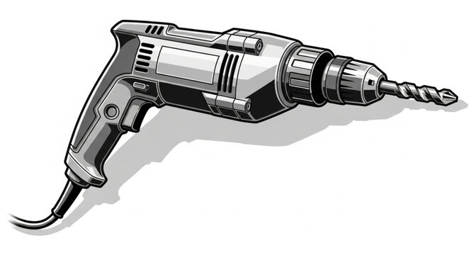 Illustration of a Corded Electric Drill with a Drill Bit.