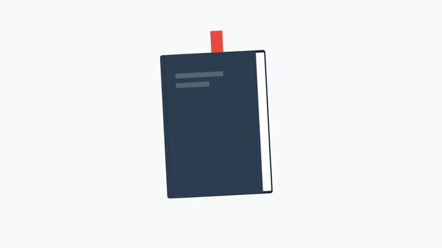 Animated Book Opening and Closing with Bookmark, Minimalist Design on White Background.