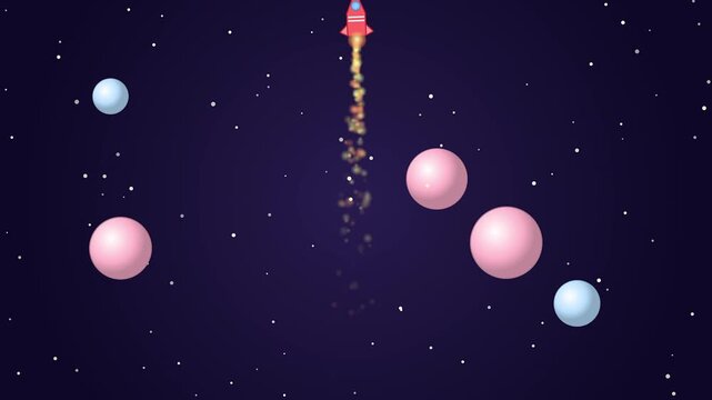 Cartoon rocket launch animation with sparks