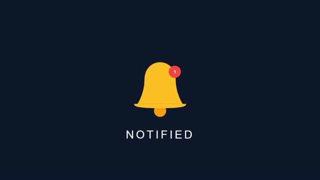 Animated Notification Bell Icon with Red Dot on Dark Background, Seamless Loop for Digital Alerts and Reminders.