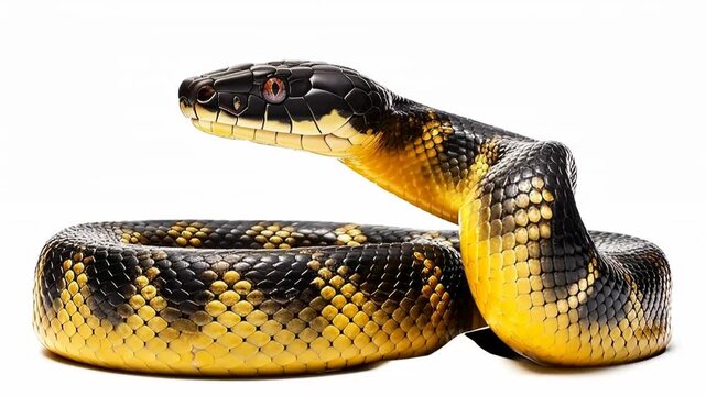 Black Yellow Snake Open Mouth Isolated White