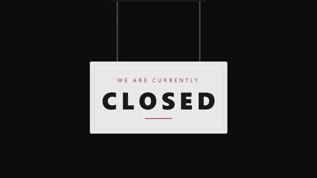 Closed Sign Hanging on Black Background, Business Closure, Storefront Notice, Retail Operations Update, Temporary Shutdown Announcement, Shop Status Indicator.