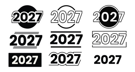 Collection of various 2027 New Year logo designs and typography styles for branding and calendar use isolated on white background © Bidhan
