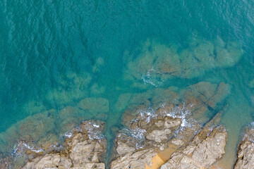 Large rock island in the Atlantic Ocean, France. Aerial photo © chris74