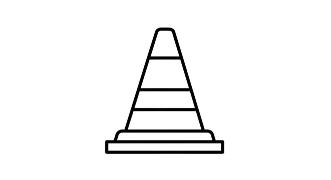 Simple line art drawing of a traffic cone with horizontal stripes on a white background.