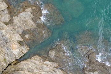Large rock island in the Atlantic Ocean, France. Aerial photo © chris74