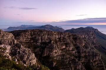 Sunrise Over Table Mountain Cliffs and Cape Peninsula, Cape Town South Africa