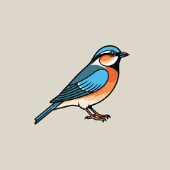 Obraz premium Colorful Bird Illustration - Elegant Small Songbird with Blue and Orange Feathers