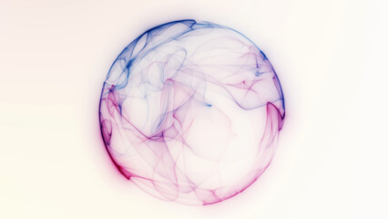 Fototapeta premium Elegant pastel energy sphere created by smooth flowing light waves in pink and blue tones. Minimal futuristic abstract structure on soft bright background.