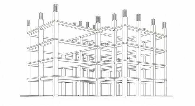 Architectural Blueprint of a Multi-Story Building Under Construction.