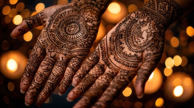 Intricate henna hand art detailed patterns and traditional design