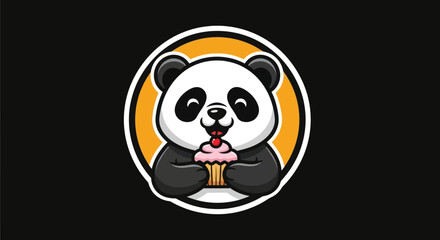 Cartoon panda with cupcake illustration © Hype