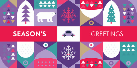 Festive geometric patterns with winter scenes and holiday greetings © Topoti