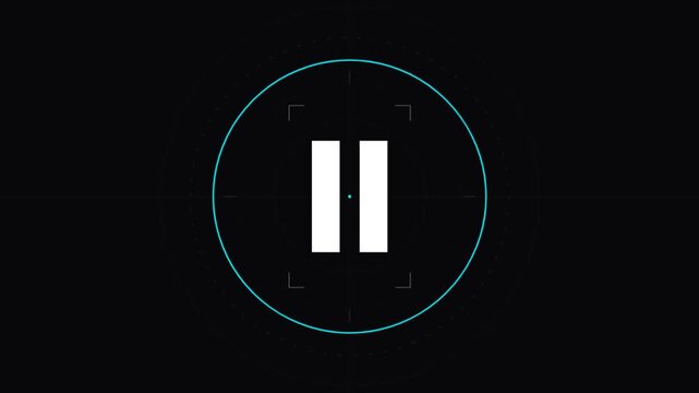 Pause Button Animation with Circular Progress Bar on Black Background.