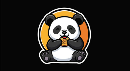 Fototapeta premium Cartoon panda enjoying a waffle