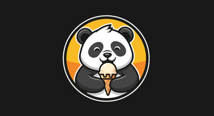 Cartoon panda enjoying ice cream cone © Hype