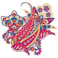 Fototapeta premium Paisley vector isolated pattern. Damask floral illustration in batik style