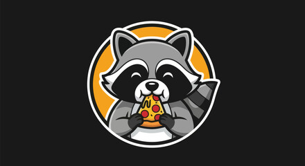 Obraz premium Cartoon raccoon eating pizza slice
