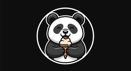 Cartoon panda enjoying ice cream cone © Hype