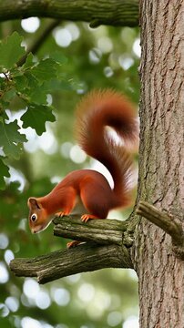Red Squirrel on Tree Branch Nature.