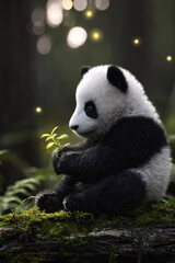 Obraz premium Close-up vertical portrait of a baby Asian elephant gently holding a pink lotus flower with its trunk, offering it to the camera. Soft focus green background, symbol of Thailand and hospitality, gentl