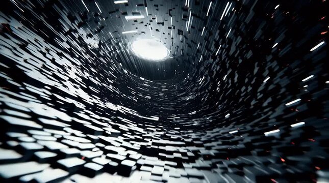 Abstract tunnel of light and data streams conveying speed digital transformation futuristic technology and a sense of forward motion into an unknown future