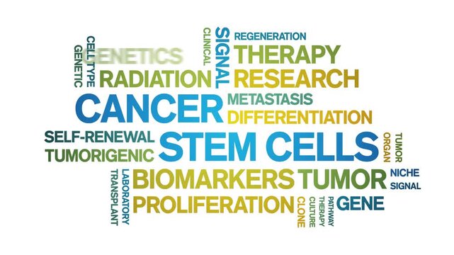 Cancer Stem Cells animated word cloud-text design animation tag kinetic typography seamless loop.