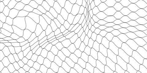 Fishing or soccer net. Repeated hexagon pattern. Black wired mesh texture isolated on white background. Metallic or fabric fence, cage or lattice structure. Vector graphic Illustration. © Hadori