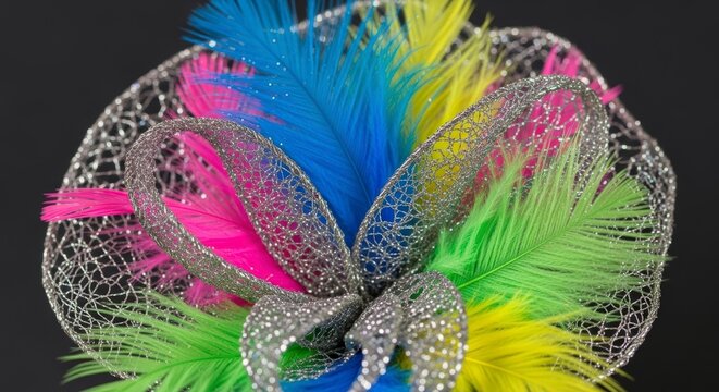Colorful feathers fascinator hat accessory.