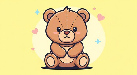 Obraz premium Title: Cute Teddy Bear Cartoon Toy Illustration