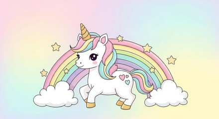 Fototapeta premium Title: Cute Rainbow Unicorn Cartoon Vector Illustration