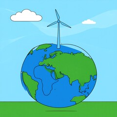 Naklejka premium Earth with wind turbine renewable energy sustainable planet concept