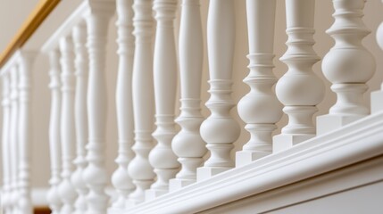 Fototapeta premium Diagonal Shot of White Stair Bannister and Elegant Interior Design Elements