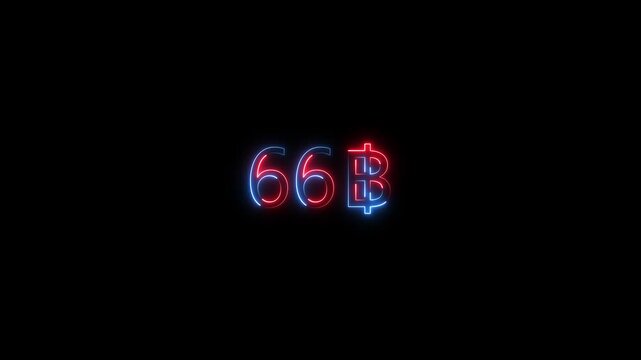 Vibrant neon counting 0 to 700 baht &ndash; electric currency flow on black background.
