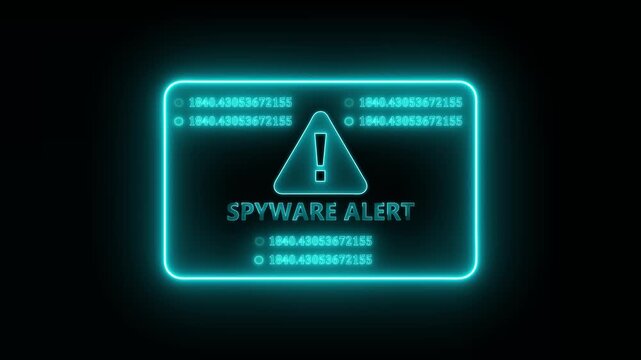 Payware alert obscurity warning interface animation with glowing neon digital threat panel, futuristic hacker monitoring notification and network security display