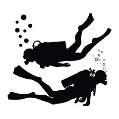 Scuba Diver Silhouette Set - Deep Sea Diving and Underwater Adventure Vector. © TAHMINA