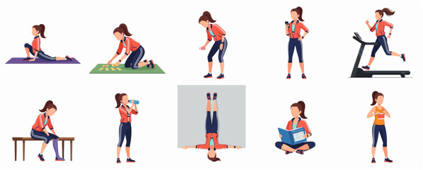 Flat Graphic Set of Woman Doing Various Fitness and Sport Activities © Haimura