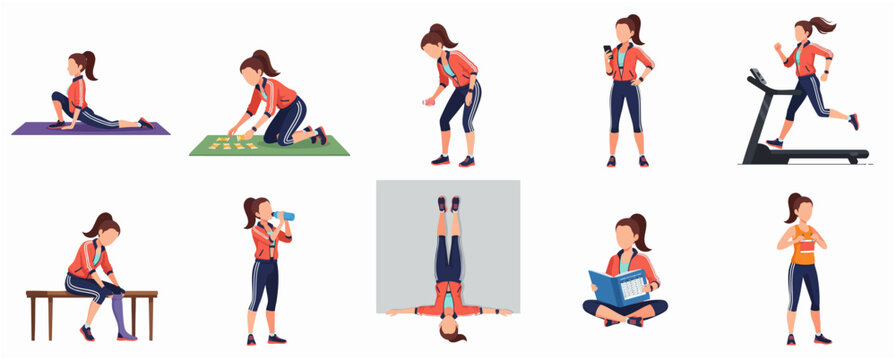 Flat Graphic Set of Woman Doing Various Fitness and Sport Activities