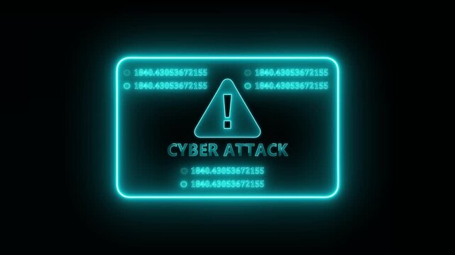 Cyber attack obscurity warning interface animation with glowing neon digital threat panel, futuristic hacker breach notification and network security monitoring display