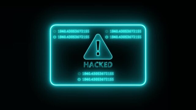 Hacked obscurity warning interface animation with glowing neon digital breach alert panel, futuristic hacker intrusion notification and network security display