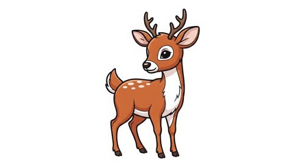 Fototapeta premium Cartoon deer with white spots and brown antlers