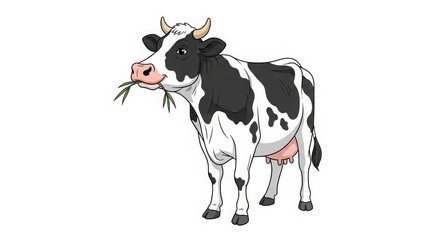 Fototapeta premium A black and white cow eating grass