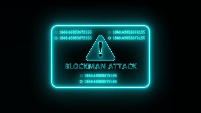Chockablock attack obscurity warning interface animation with glowing neon digital threat alert panel, futuristic hacker network breach and security monitoring display