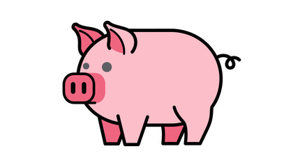 Obraz premium Cute Pink Pig Vector Illustration, Minimalist Cartoon Farm Animal Icon Isolated on White Background