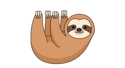 Fototapeta premium Cute Cartoon Sloth Illustration Hanging and Smiling Isolated on White Background