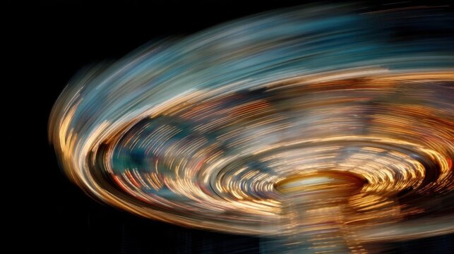 Close-up of a circular object that appears to be spinning or spinning. the object is made up of multiple layers of light trails, creating a sense of movement and energy.