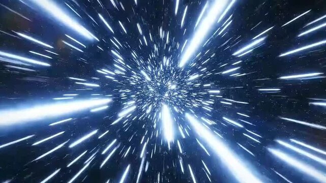 Abstract space travel motion blue light trails speed warp effect background futuristic cosmic stars hyper drive