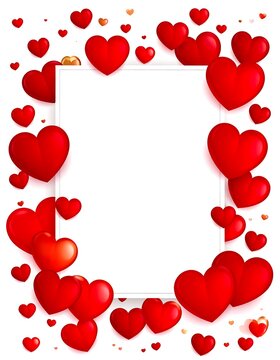 Red hearts surround a blank white rectangle on a white background