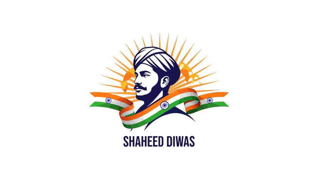 Illustration of Bhagat Singh's tribute symbol with Indian flag colors and eagle silhouette on a white background for Shaheed Diwas